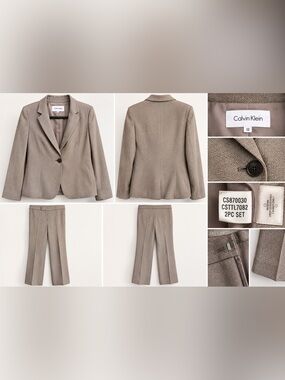 Calvin Klein Gray 2 Piece Women’s Pant Suit Blazer size 12 & Pant size 14